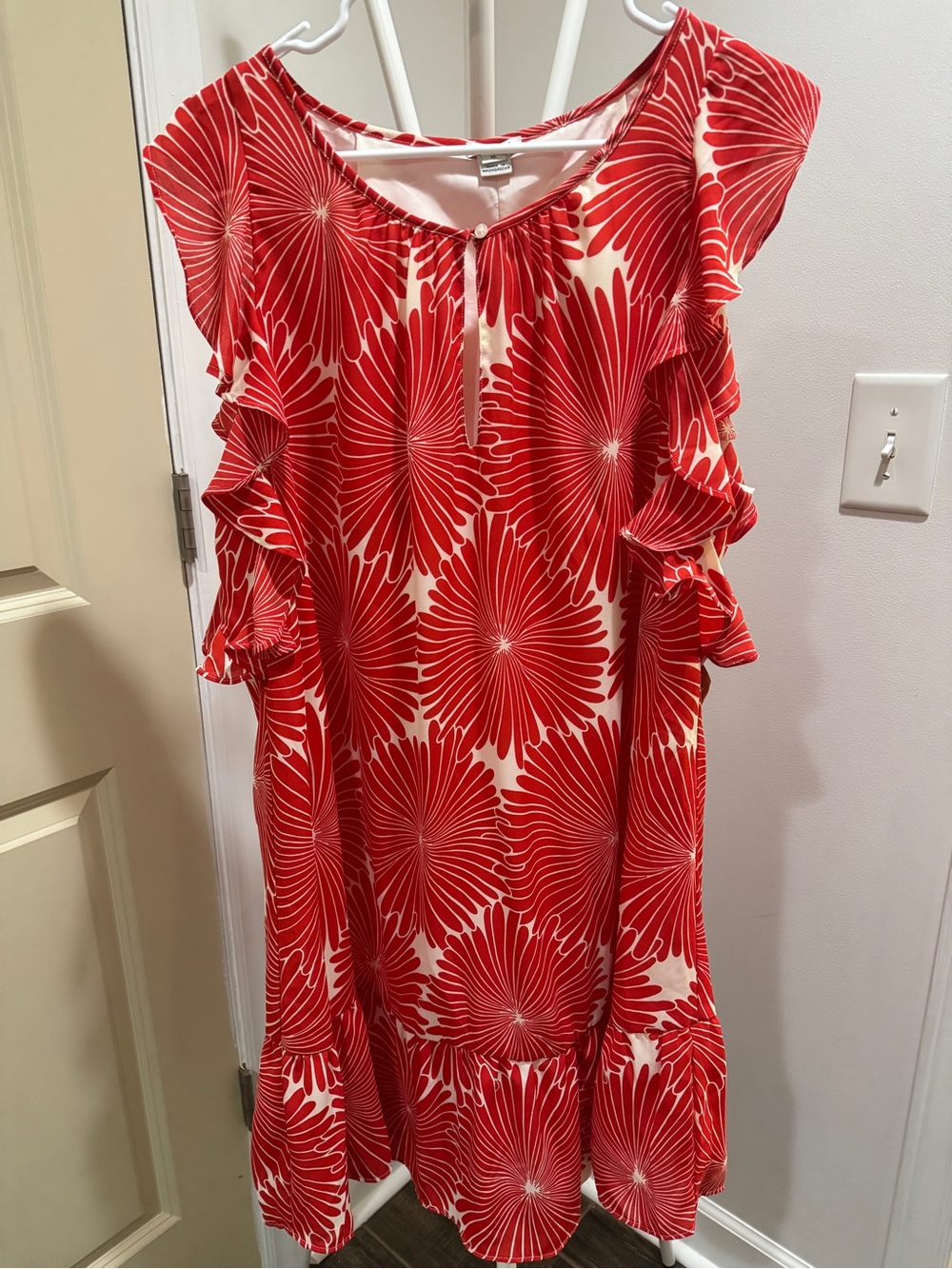J. Crew Red Floral Ruffle Sleeve Dress